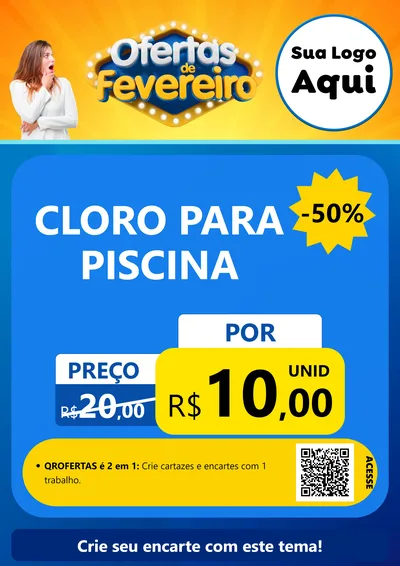 Modelo de Cartaz para Cartaz A4 Vertical com o tema Ofertas de Fevereiro para Produtos para Piscina