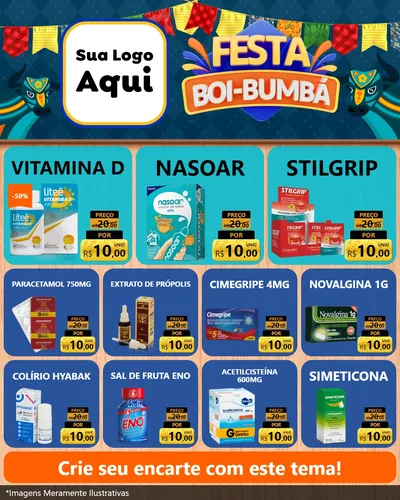 Modelo de Rede Social para Feed Instagram com o tema Festa Boi Bumbá para Farmácia