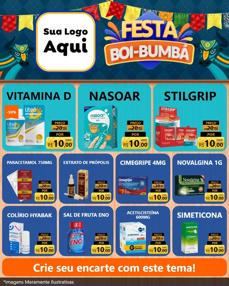 Modelo de Rede Social para Feed Instagram com o tema Festa Boi Bumbá para Farmácia