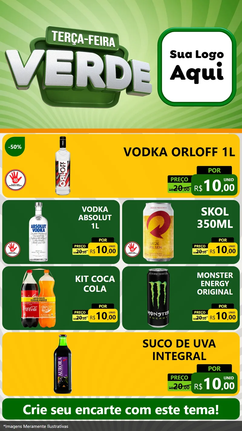 Modelo de TV para TV Vertical com o tema Terça - Feira Verde para Distribuidora de bebidas