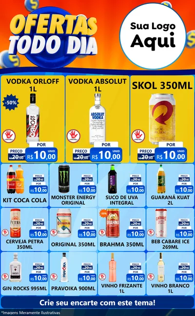 Modelo de Encarte para Encarte Grande com o tema Ofertas Todo Dia para Distribuidora de bebidas
