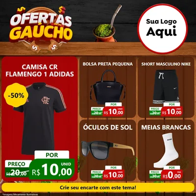 Modelo de Rede Social para Feed Facebook com o tema Ofertas Dia do Gaúcho para Roupas e acessórios