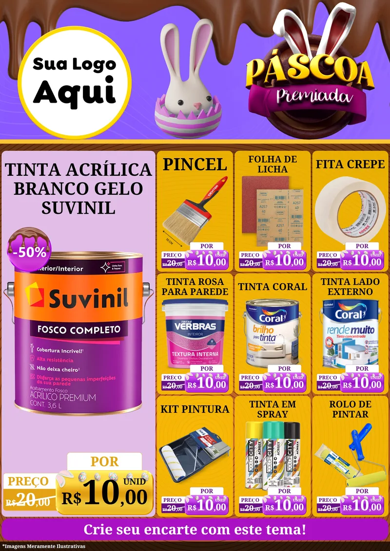 Modelo de Encarte para Encarte A4 Vertical com o tema Páscoa Premiada para Tintas e Ferramentas