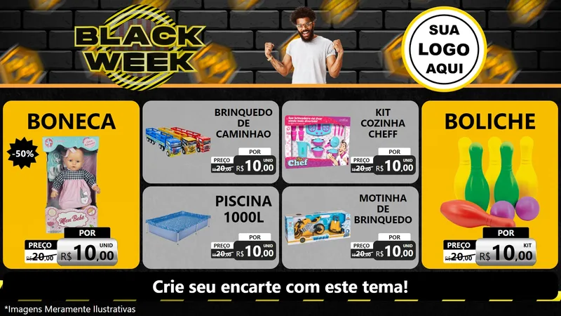 Modelo de TV para TV Horizontal com o tema Black Week para Brinquedos