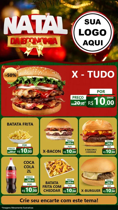 Modelo de Rede Social para Stories com o tema Natal da Economia para Hamburgueria