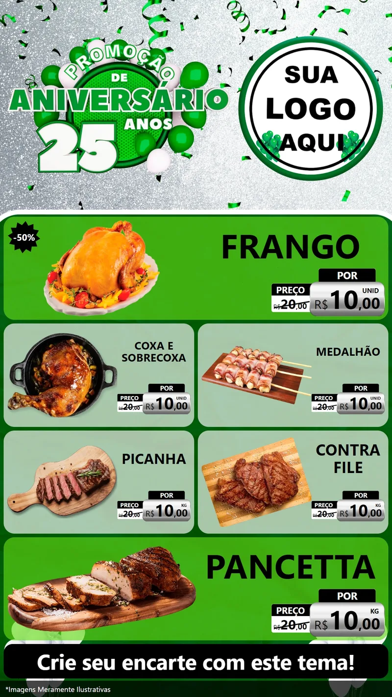 Modelo de TV para TV Vertical com o tema Promoção de Aniversário - 25 Anos para Assados