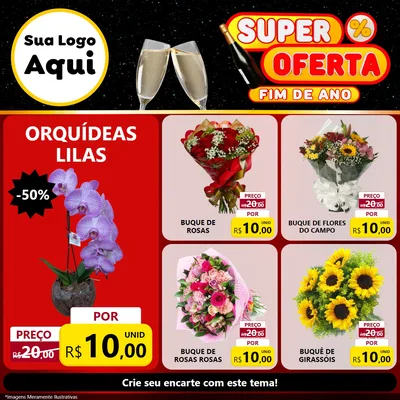Modelo de Rede Social para Feed Facebook com o tema Super Oferta Fim de Ano para Floricultura e jardim