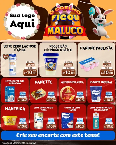 Modelo de Rede Social para Feed Instagram com o tema O Coelho Ficou Maluco - Páscoa para Frios e Laticínios