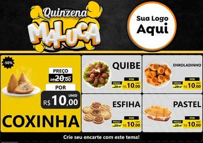Modelo de Encarte para Encarte A4 Horizontal com o tema Quinzena Maluca para Salgadaria