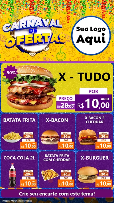 Modelo de Rede Social para Stories com o tema Carnaval de Ofertas para Hamburgueria