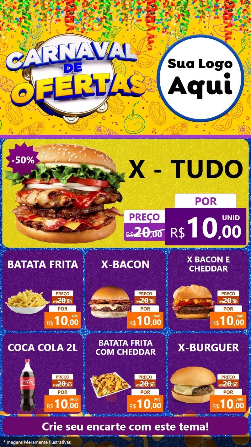 Modelo de Rede Social para Stories com o tema Carnaval de Ofertas para Hamburgueria