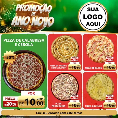 Modelo de Rede Social para Feed Facebook com o tema Promoção de Ano Novo para Pizzaria