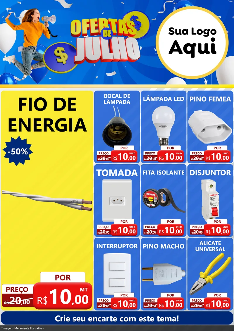 Modelo de Encarte para Encarte A4 Vertical com o tema Ofertas de Julho para Materiais Elétricos