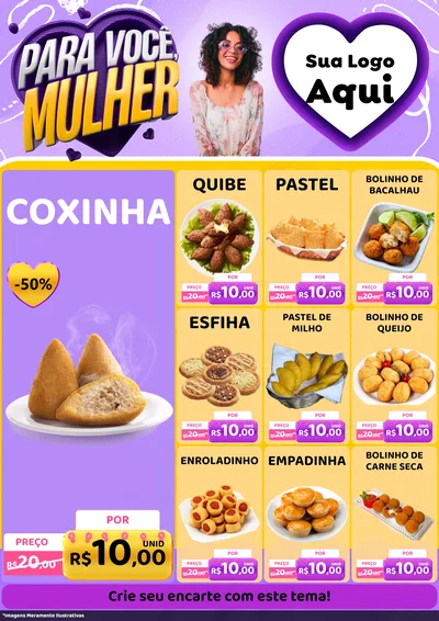 Modelo de Encarte para Encarte A4 Vertical com o tema Para Você, Mulher para Salgadaria