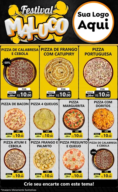 Modelo de Encarte para Encarte Grande com o tema Festival Maluco para Pizzaria