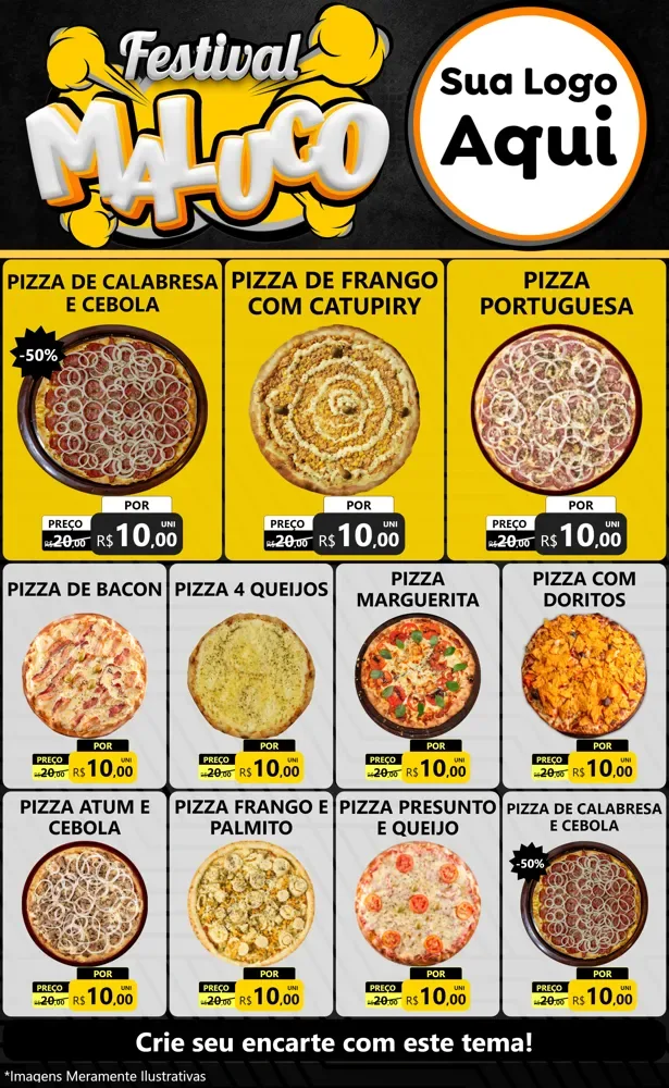 Modelo de Encarte para Encarte Grande com o tema Festival Maluco para Pizzaria