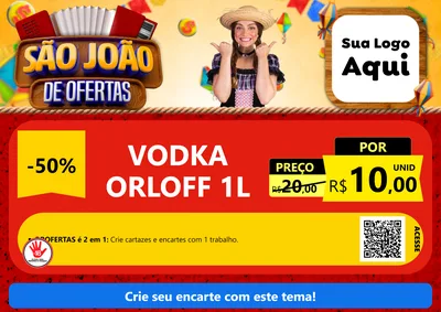 Modelo de Cartaz para Cartaz A4 Horizontal com o tema São João de Ofertas para Distribuidora de bebidas