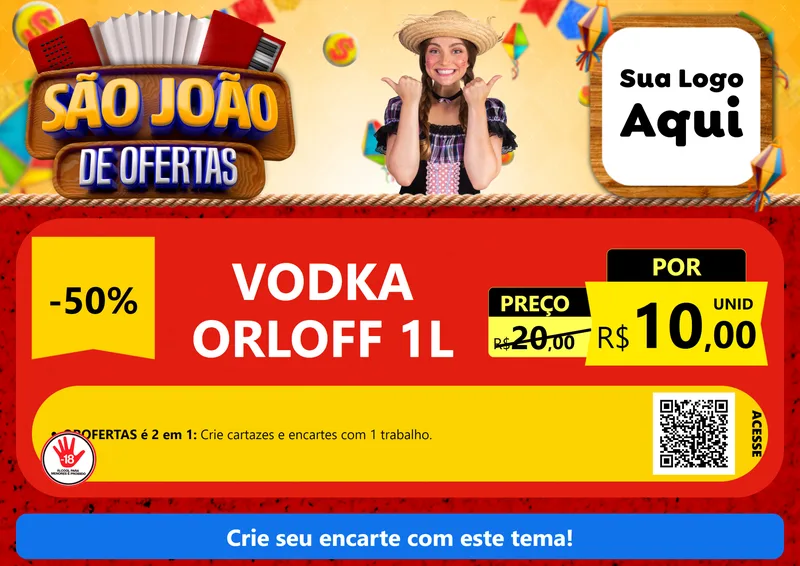 Modelo de Cartaz para Cartaz A4 Horizontal com o tema São João de Ofertas para Distribuidora de bebidas