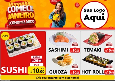 Modelo de Encarte para Encarte A4 Horizontal com o tema Comece Janeiro Economizando para Comida japonesa