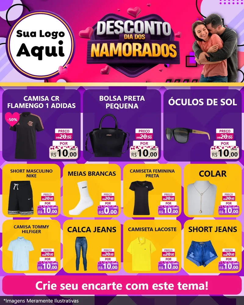 Modelo de Rede Social para Feed Instagram com o tema Desconto Dia dos Namorados para Roupas e acessórios
