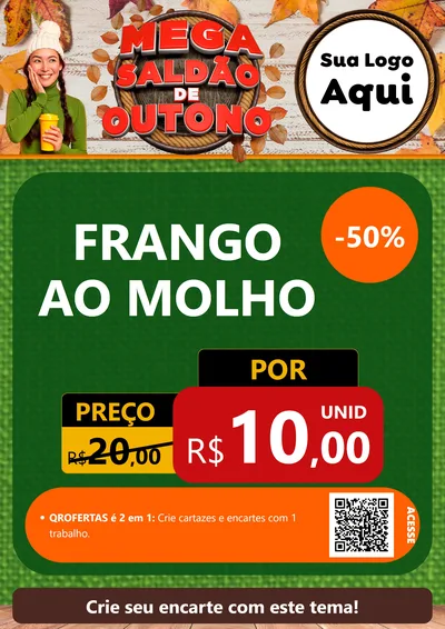 Modelo de Cartaz para Cartaz A4 Vertical com o tema Mega Saldão de Outono para Restaurante
