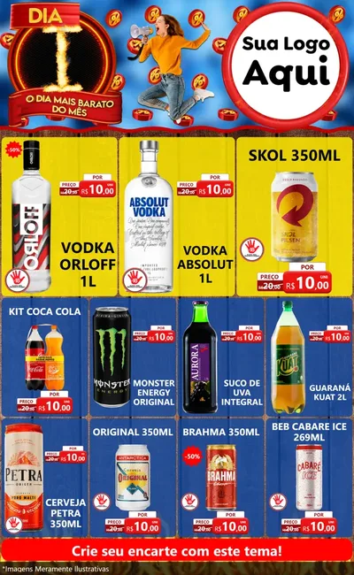 Modelo de Encarte para Encarte Grande com o tema Dia I - O Dia Mais Barato Do Mês para Distribuidora de bebidas