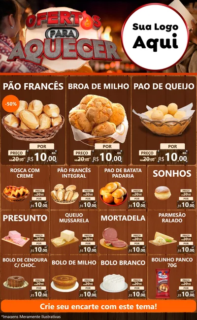 Modelo de Encarte para Encarte Grande com o tema Ofertas Para Aquecer para Padaria