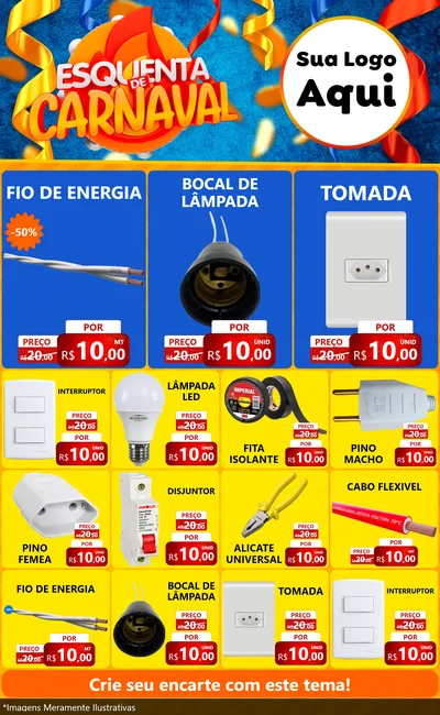 Modelo de Encarte para Encarte Grande com o tema Esquenta de Carnaval para Materiais Elétricos