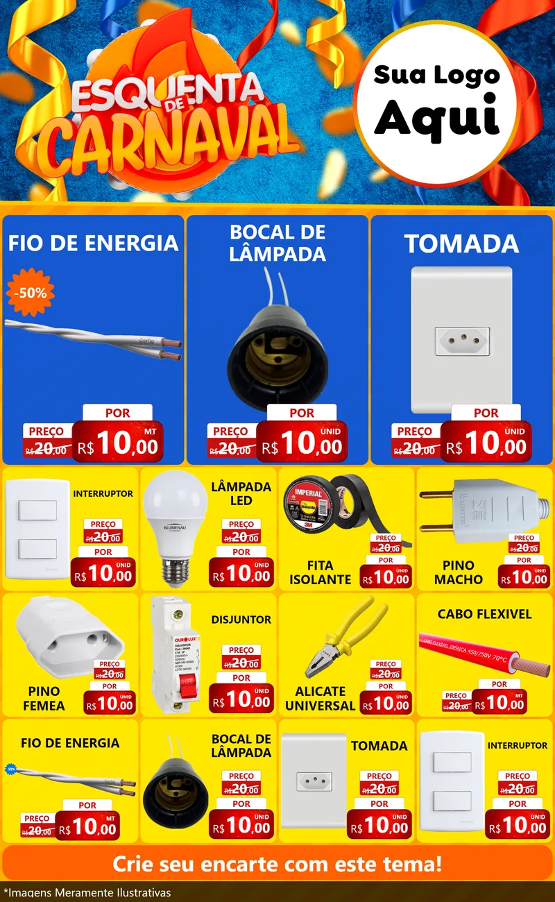 Modelo de Encarte para Encarte Grande com o tema Esquenta de Carnaval para Materiais Elétricos