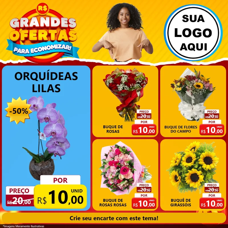 Modelo de Rede Social para Feed Facebook com o tema Grandes Ofertas Para Economizar! para Floricultura e jardim