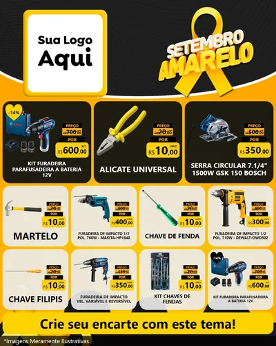 Modelo de Rede Social para Feed Instagram com o tema Setembro Amarelo para Maquinas e Ferramentas