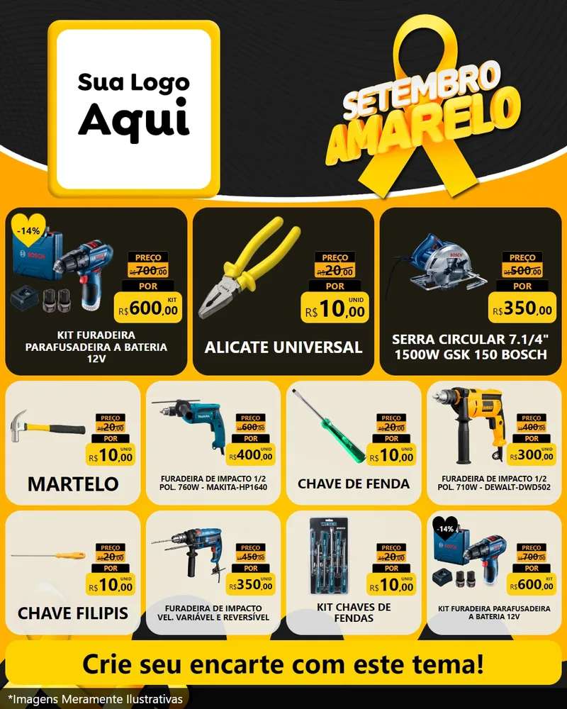 Modelo de Rede Social para Feed Instagram com o tema Setembro Amarelo para Maquinas e Ferramentas