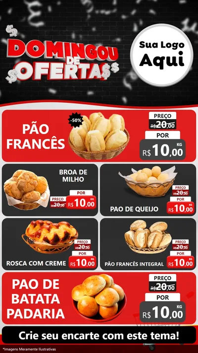 Modelo de TV para TV Vertical com o tema Domingou de Ofertas para Padaria