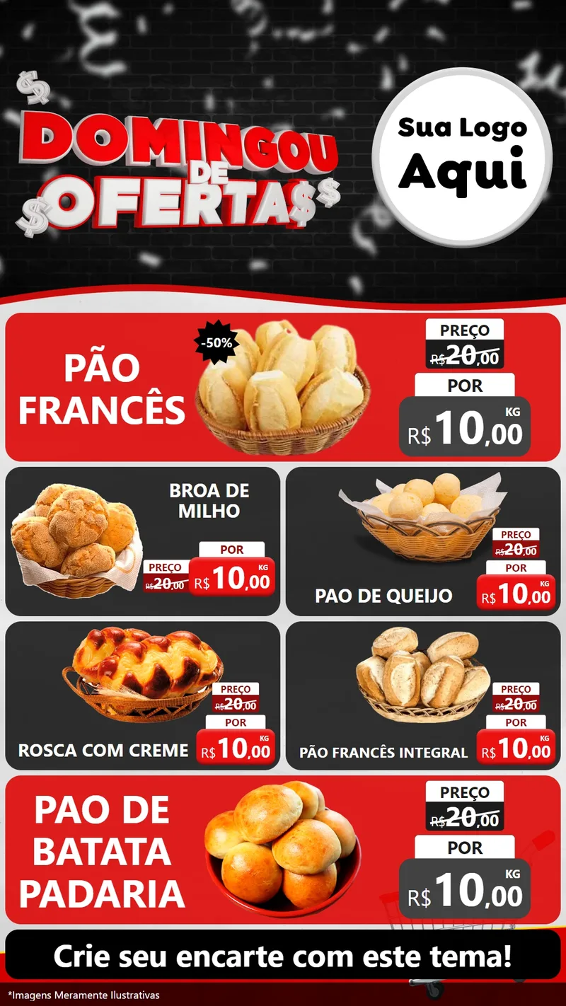 Modelo de TV para TV Vertical com o tema Domingou de Ofertas para Padaria