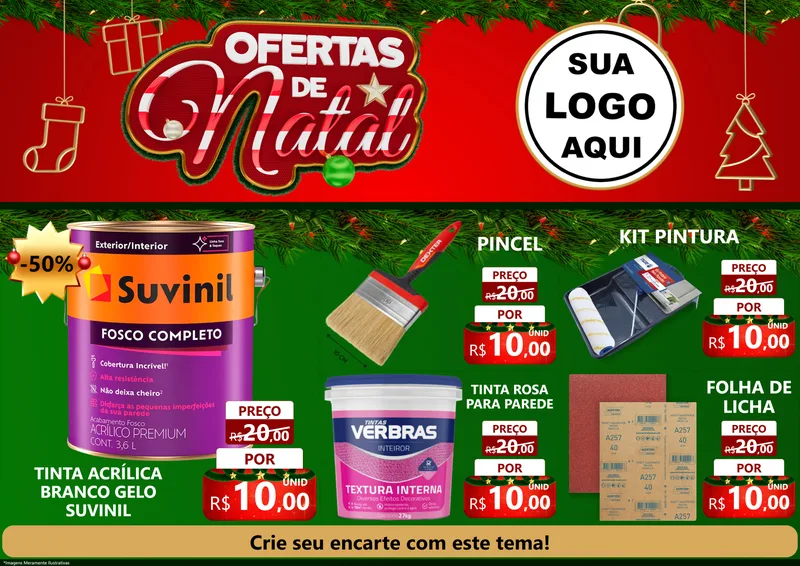 Modelo de Encarte para Encarte A4 Horizontal com o tema Ofertas de Natal para Tintas e Ferramentas
