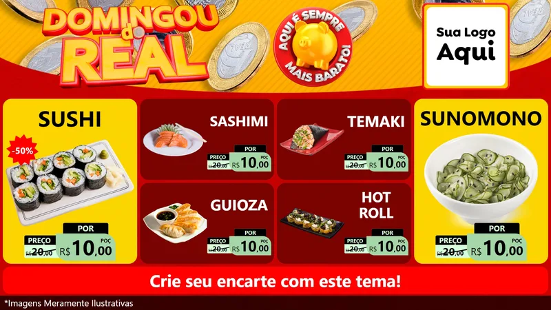 Modelo de TV para TV Horizontal com o tema Domingou do Real para Comida japonesa