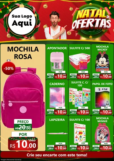 Modelo de Encarte para Encarte A4 Vertical com o tema Natal de Ofertas para Papelaria