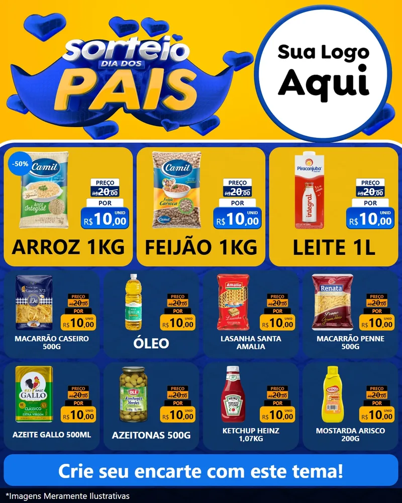 Modelo de Rede Social para Feed Instagram com o tema Sorteio Dia dos Pais para Supermercado