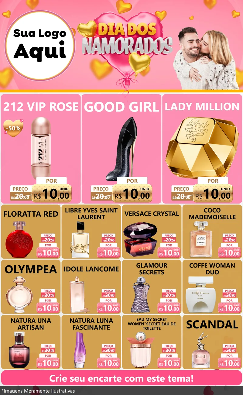 Modelo de Encarte para Encarte Grande com o tema Dia dos Namorados para Perfumes