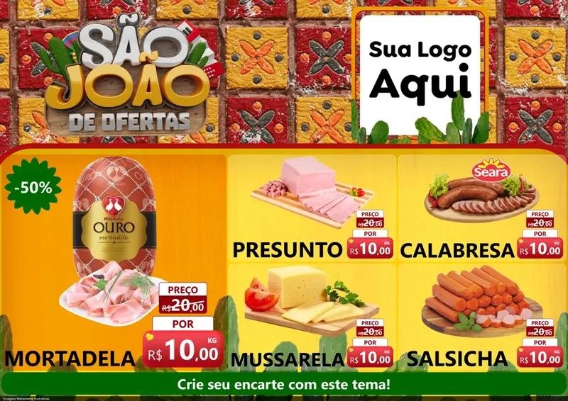 Modelo de Encarte para Encarte A4 Horizontal com o tema São João de Muitas Ofertas - Junina para Frios e Laticínios