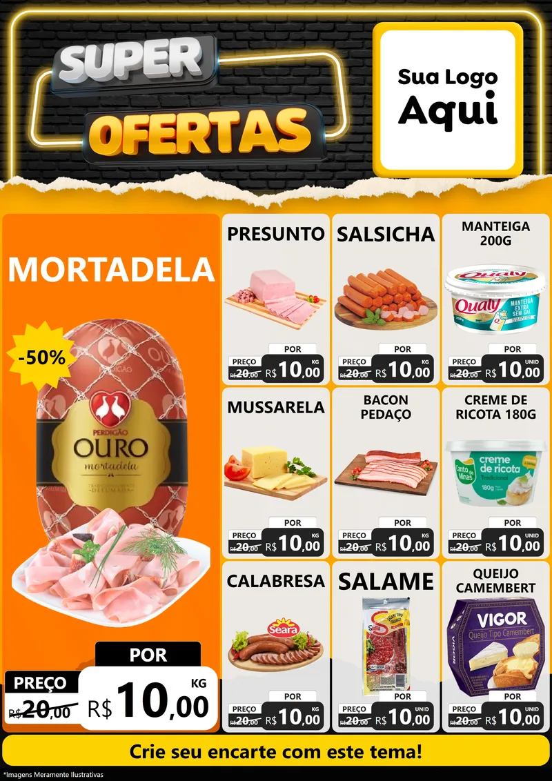 Modelo de Encarte para Encarte A4 Vertical com o tema Super Ofertas para Frios e Laticínios