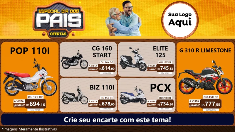 Modelo de TV para TV Horizontal com o tema Especial Dia dos Pais para Concessionaria de Motos