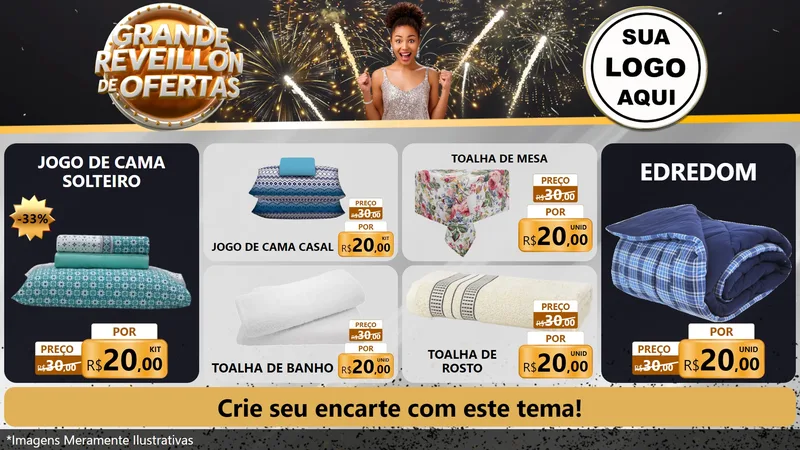Modelo de TV para TV Horizontal com o tema Grande Réveillon de Ofertas para Cama, Mesa e Banho