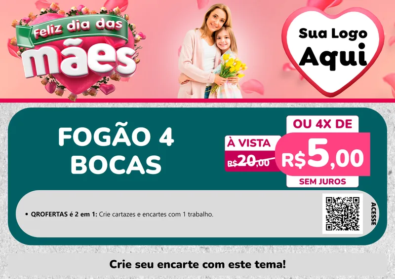 Modelo de Cartaz para Cartaz A4 Horizontal com o tema Feliz Dia das Mães para Móveis e Eletro