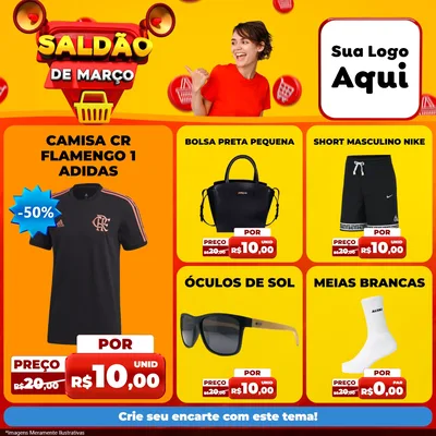 Modelo de Rede Social para Feed Facebook com o tema Saldão de Março para Roupas e acessórios