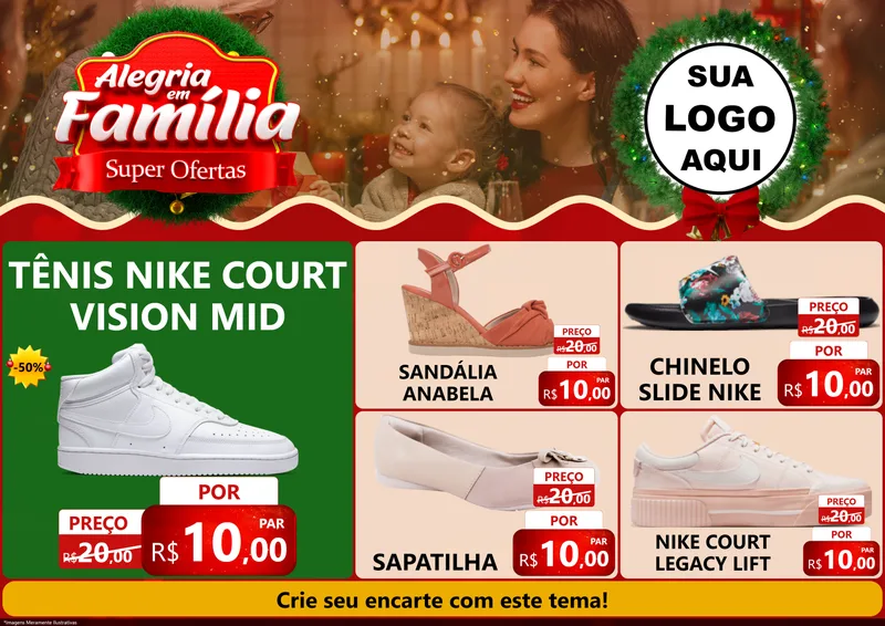 Modelo de Encarte para Encarte A4 Horizontal com o tema Alegria Em Família - Super Ofertas para Calçados
