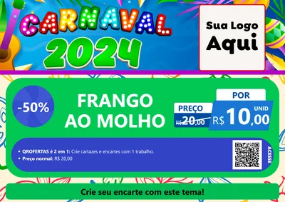 Modelo de Cartaz para Cartaz A4 Horizontal com o tema Carnaval 2027 para Restaurante