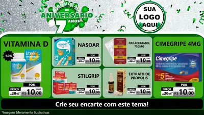 Modelo de TV para TV Horizontal com o tema Promoção de Aniversário - 7 Anos para Farmácia