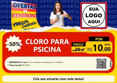 Modelo de Cartaz para Cartaz A4 Horizontal com o tema Ofertas de Fevereiro - Preços Incríveis para Produtos para Piscina