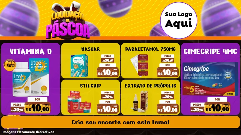 Modelo de TV para TV Horizontal com o tema Liquidação de Páscoa para Farmácia
